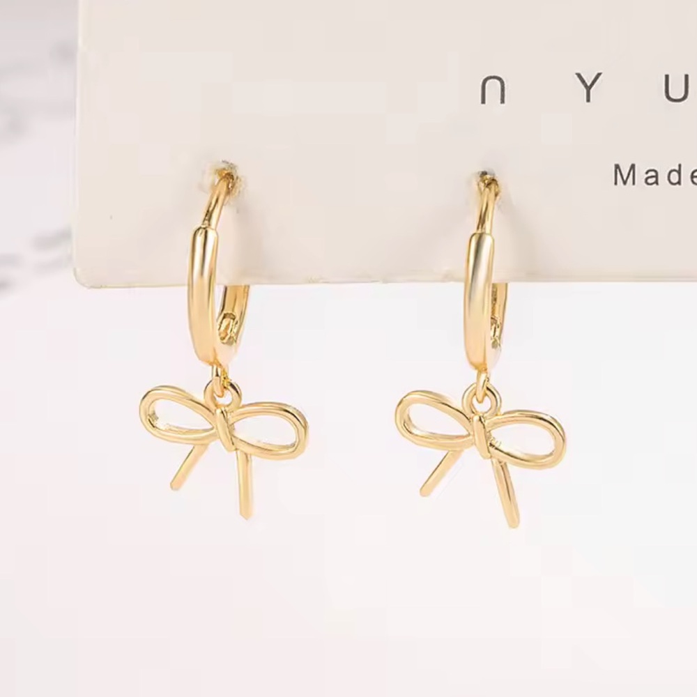 New 18K Gold Vermeil Sterling Silver 925 Bow Huggie Hoop Earrings Set